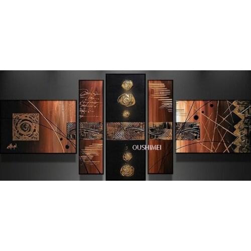 Home Decoration Hand Painted Oil Painting Modern Brown Abstract Group Of Paintings Art On Canvas 5pcs No Frame Living Room Decor