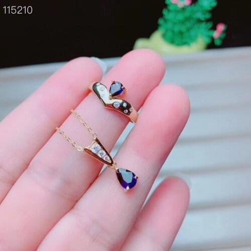Elegant Gift For Your Mother New Arrive Natural and Real Sapphire Set 925 Sterling Silver,1pc Sapphire Ring,1pc Sapphire Pendant