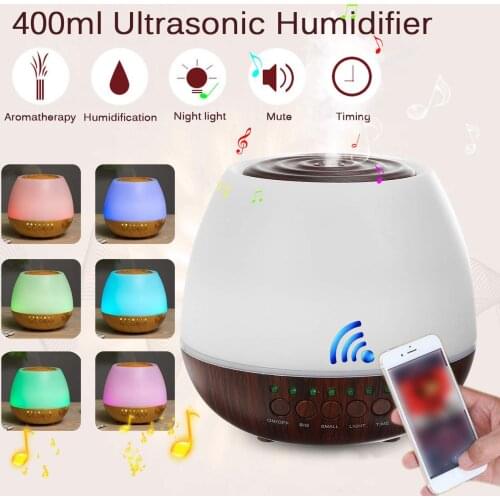 Electric bluetooth Humidifier 400ml Essential Aroma Oil Diffuser Ultrasonic Wood Air Humidifier USB Mini Mist Maker LED Light