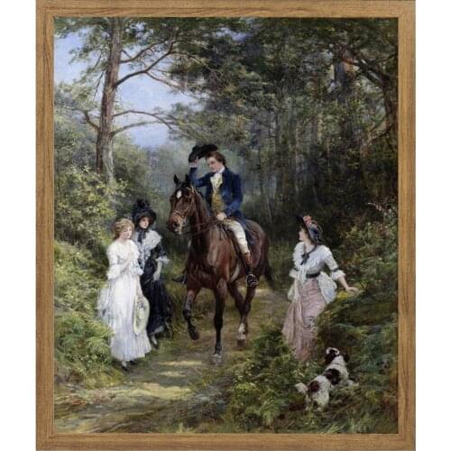 Free shipping court people riding horse gentleman miss travel canvas painting oil painting on canvas wall art decoration picture