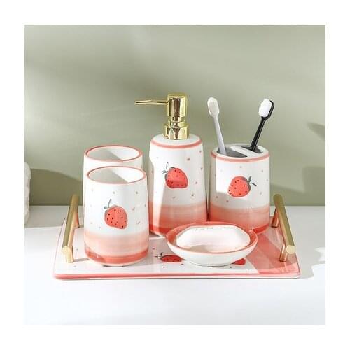 Ceramic Bathroom Five-piece Set with Handle Tray Mouthwash Cup Wash Set Ceramic Toilet Toothbrush Cup Set Bathroom Supplies