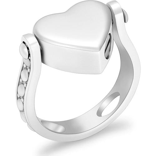Cremation Rings for Ashes - Love Heart Urn Memorial Finger Ring Pendant Necklace Stainless Steel Keepsake Jewelry Gift for Women