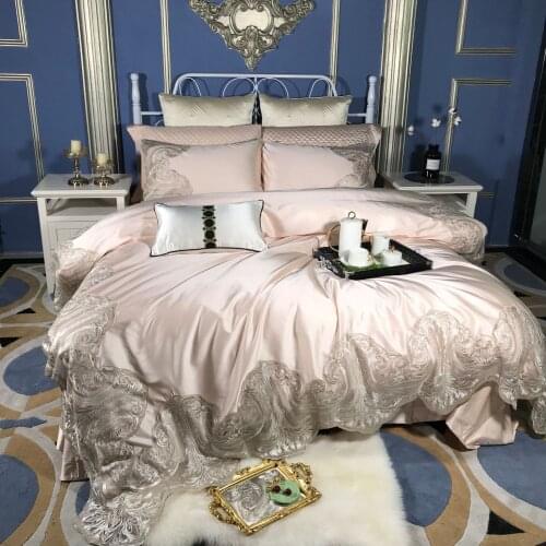 Royal French Lace Edge Bedding Set Luxury Bed Linen Euro Tribute Silk Cotton Quilt Cover Duvet Double Bed Sheet