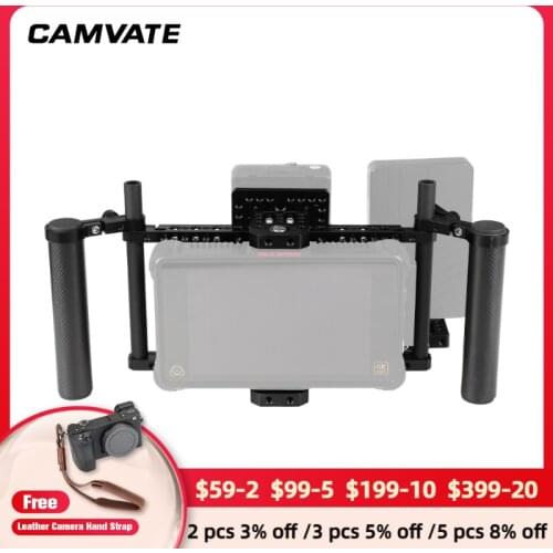 CAMVATE Adjustable 7" & 5" Directors Monitor Cage Rig With V lock Mounting Plate & Dual Carbon Fiber Handgrip For DSLR Monitors