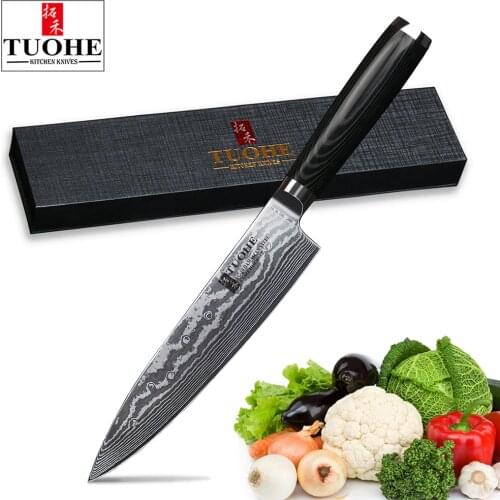 TUOHE 8"inch Damascus kitchen knives Damascus knife high quality VG10 Japanese steel chef knife Micarta handle