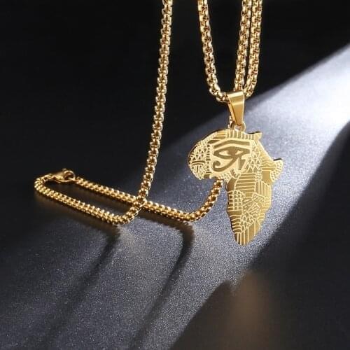 Africa Map Pendant Necklace Mens Necklace Ancient Egyptian Sun God Eye of Horus Pattern Pendant Necklace Accessories Jewelry