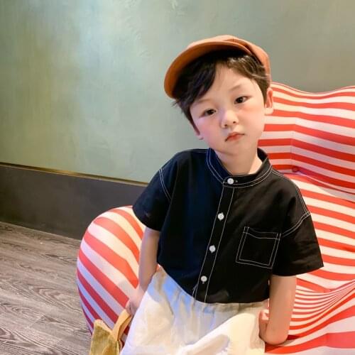 Summer 2021 boys solid color short sleeve shirts girls cotton casual shirt unisex kids all-match Tops
