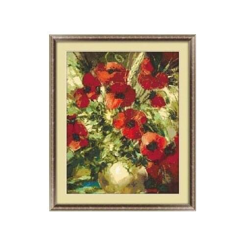 Poppy flower Oil Painting Embroidery High Quality Crafts Needlework 14CT Unprinted Cross Stitch Kits DIY Art Handmade Home Decor