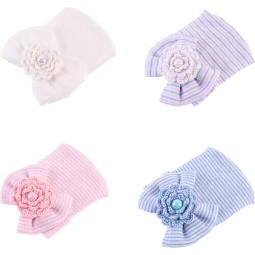 Cute Newborn Baby Infant Toddler Girls Bow Flower Soft Hospital Cap Beanie Hat