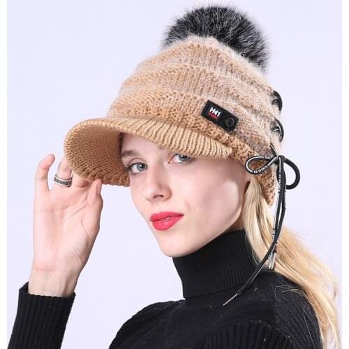 Fashion Pom Pom Hat For Women Grils Skullies Womens Beanies Warm Knitted Hat Female Winter Cap Brand Women Beanie Hat Wholesale