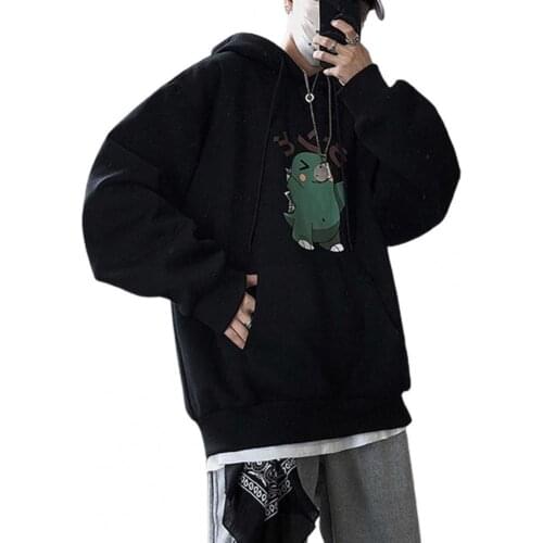 Hoodies Cartoon Dinosaur Printed Windproof Polyester Men Fashion Hooded Sweater for Spring Oversized Hoodies Sweatshirt Hoody