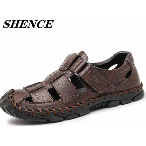 SHENCE Mens Fashion Sandals Plus Size Soft Cow Leather Summer Fashion Casual Trend Breathable Non-slip Rubber Men Walking Shoes