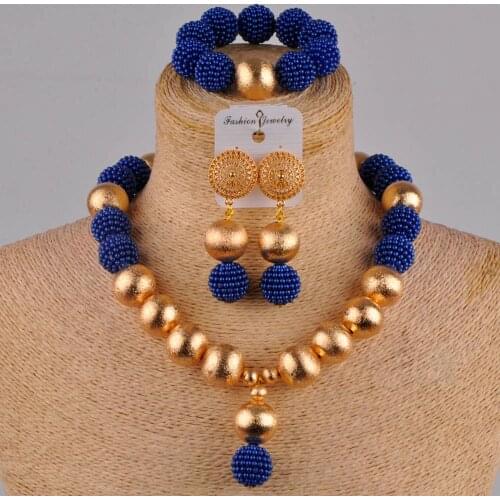 Nigeria Wedding Bead Royal Blue Imitation Pearl Necklace Set African Wedding Bride Wedding Jewelry Set Can Be Customized AZ-117