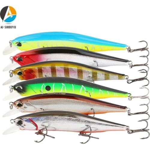 AI-SHOUYU New Wobbler Magallon 110mm 16g Hard Minnow Bait Artificial Bait Swim Bait with 3 Hooks Fishing Lure Suspending Bait