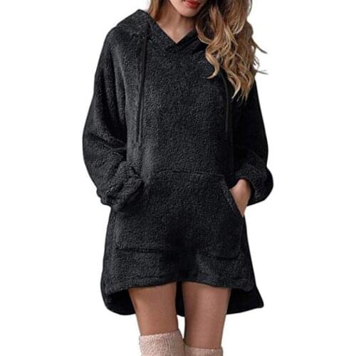 2021 New Clothing Autumn Winter Womens Fashion Plush Hooded Pocket Clothes Female Casual Solid Color Loose Tops Ladies Hoodies