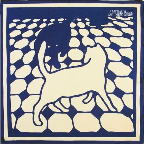 POBING New Satin Silk Scarf Women Square Scarves Cat Design Animal Bandana Office Lady Gift Foulards Small Hijab 60cm