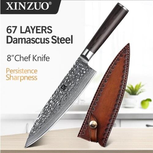 XINZUO 8" inch Chef Knife VG10 Damascus Steel Kitchen Cutlery Stainless Steel Santoku Butcher Gyuto Knives Pakkawood Handle