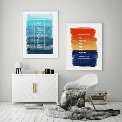 Watercolor Bible Verse Religious Poster Colorful Canvas Painting and Prints Christian Wall Art Picture for Living Room God Decor