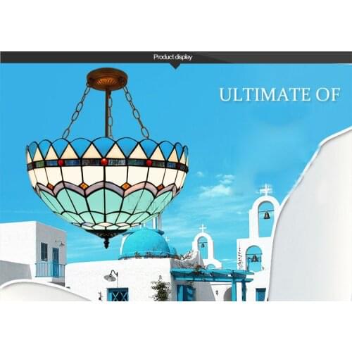 Tiffany Mediterranean Style Blue Ceiling Light Stained Glass E27 110-240v Led Chain Hanging Lights Luminarias Dinging Room