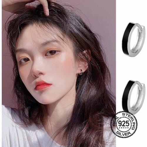 S925 Sterling Silver Earrings For Women Black White Circle Fashion Simple Geometric Punk Couple Sister Romantic Set Gift INEFFA