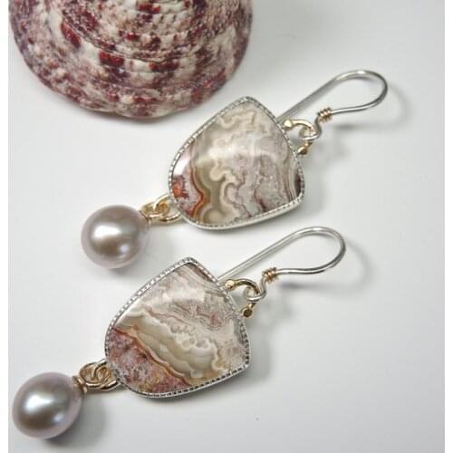 New Andmade Lace Geometric Pendant Earrings lace Agate Pearl Drop Earrings Jewelry For Women Lady Party Engagement Jewelry Gifts