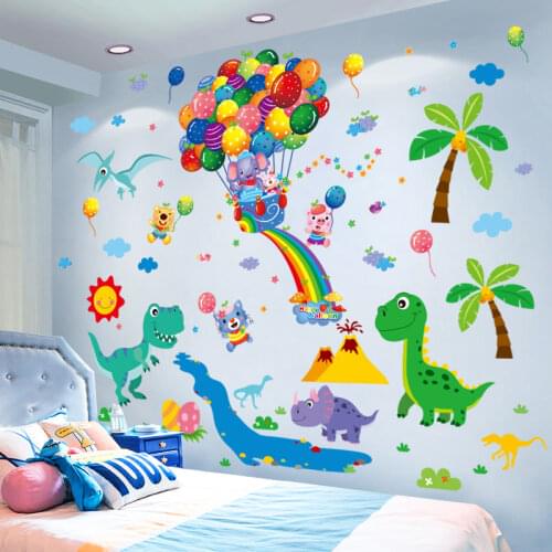 [SHIJUEHEZI] Dinosaur Tree Wall Stickers DIY Balloons Animals Mural Decals for Kids Room Baby Bedroom Nursery House Decoration