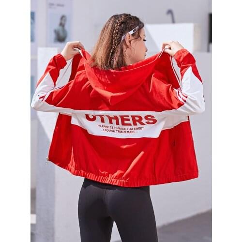 Sports jacket women loose running fitness sports jacket hooded slimming yoga clothes zipper cardigan long sleeve autumn and wint