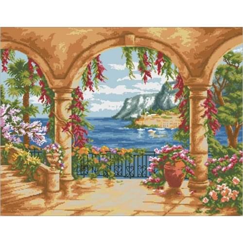 Balcony in the morning patterns counted 11CT 14CT 18CT Cross Stitch Set DIY Cross-stitch Kits Embroidery Needlework Home Decor