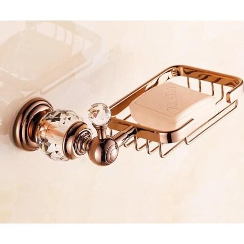 Vidric Euro Style Crystal Brass Golden/rose gold Bathroom Accessories Soap Dishes Soap Holder Soap Case Basket Home Decoration