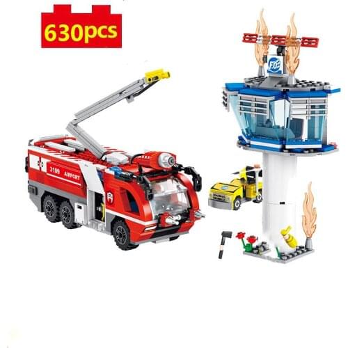Military Series City fire series airport fire truck can spray water DIY model Building Blocks Bricks Toys Gifts