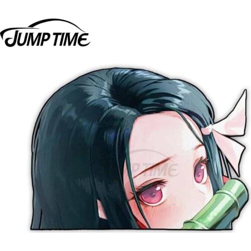 Jump Time 13 x 6.8cm For Nezuko Kamado Demon Slayer Peeker Vinyl Car Stickers Cartoon Windows Decal Laptop for VAN RV Decoration