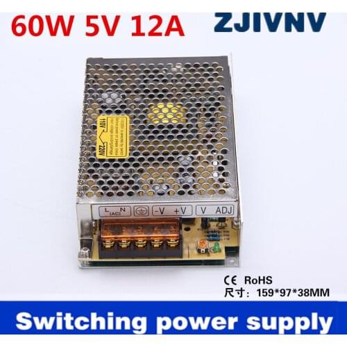 High quality 60w Output 5v 12A Single output switch mode power supply smps LED 5V AC DC transformer for led light cctv cncS-60-5