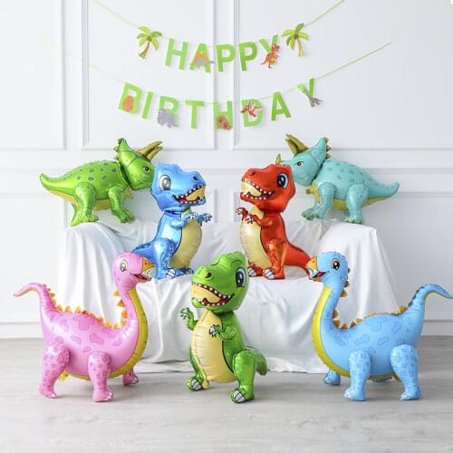 1PC 4D dinosaur balloon DIY standing green dinosaur theme summer birthday party decoration boy toys helium walking balloons