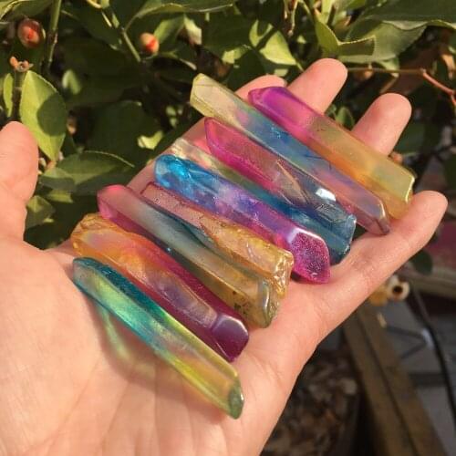100g Natural Double Color Plating Sticks Titanium Lemurian Seed Flame Crystal Points Specimen Minerals Healing