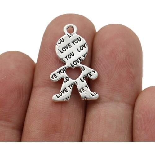 20pcs Tibetan Silver Plated Love Child Charms Pendants for Bracelet Necklace Jewelry Making DIY Handmade 24x15mm