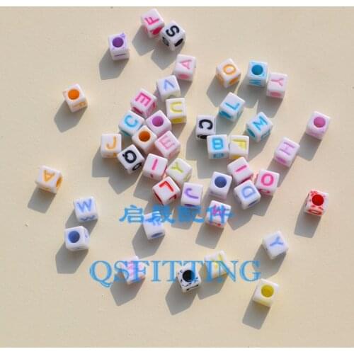 200pcs/lot DIY fashion jewelry Accessory,Acrylic Sugar Beads,6MM Square Shape,Mix Color Letters