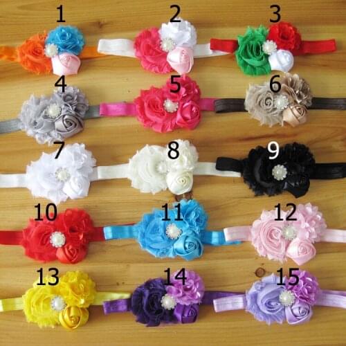30pcs/lot shabby chic flower headband with Crystal pearl