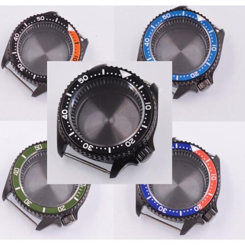 42mm PVD black watch case FIT Seiko NH35 NH36 NH35A movement watch case 316L stainless steel case