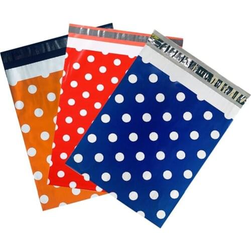 50Pcs New Courier Bag White Dots Print Poly Mailers Blue/Red Self Sealing Shipping Bags Clothes Packaging Express Envelopes