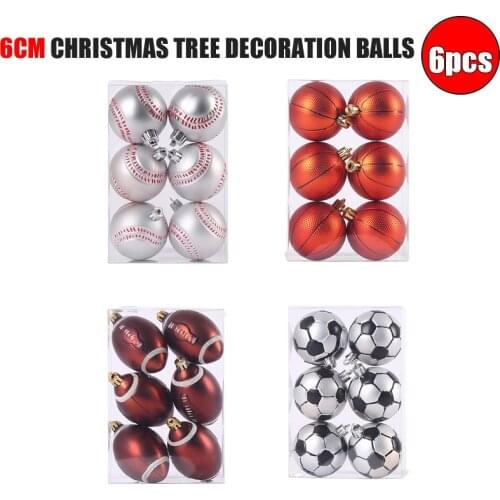 6pcs/Lot 6cm/2.4Inch Soccer Decoration Ball Christmas Tree Hang Ornaments Pendant Birthday Decor For Home Bar Party Decoration