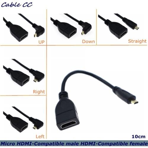 90 Degree Angle Micro HDMI to HDMI-Compatible Male-to-Female AdapterFor D-type HDTV Micro Hdmi Cable Connector 10cm Support 4K