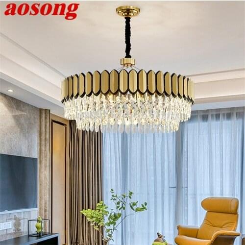 AOSONG Modern Crystal Chandelier Luxury LED Hanging Fixtures Creative Decorative For Living Room Dining Room Villa Duplex