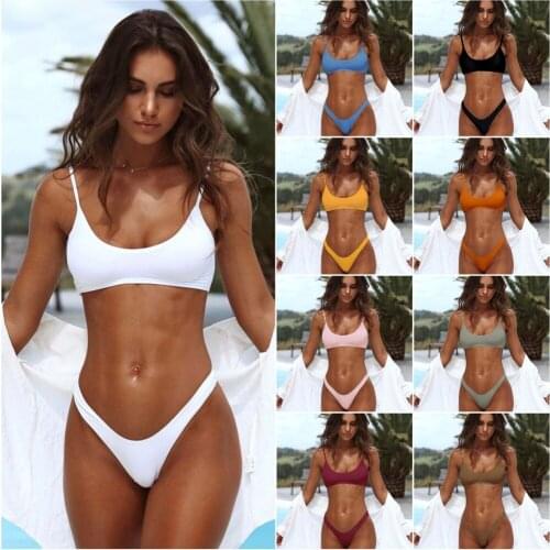 Bikini 2018 Sexy Women Swimwear 2pcs Suit Swimsuit Solid Beachwear Bathing Suit Thong Bikini Set 10Colors