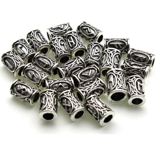 24pcs/set Hair Tube Bead Viking Runes Beads Dreadlock Braiding Jewelry Beard Hair Decor Necklace Bracelet Findings Accessories