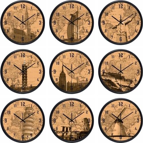 The World Time Zone Clock Brand Hotel Lobby Clock World Places of Interest Kraft paper color Map Clock