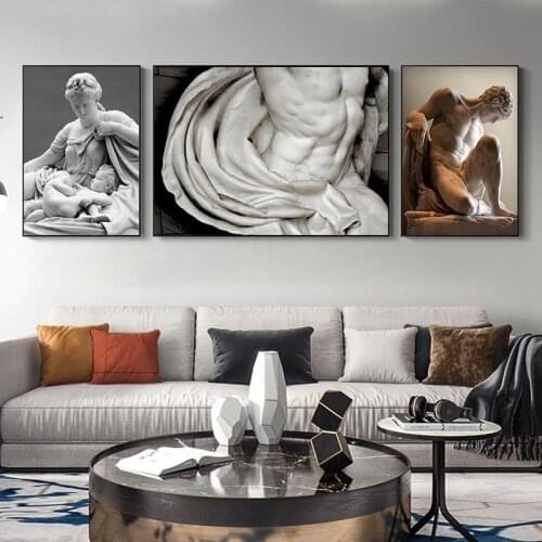 Black and White Man Lady Muscle Sculpture Canvas Painting Nude Posters and Prints Wall Art Pictures for Living Room Home Decor