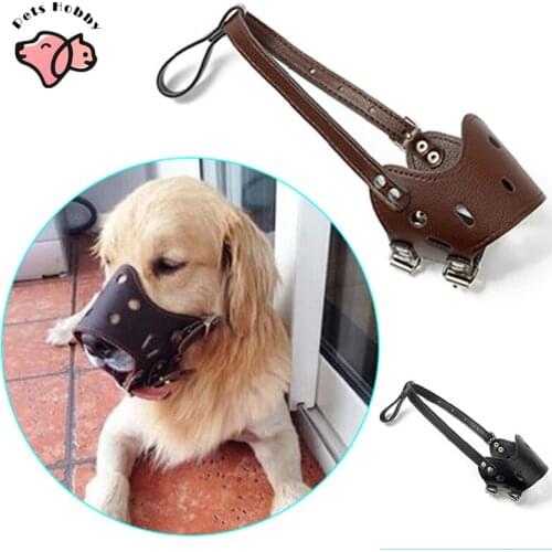 PU Leather Pet Dog Muzzle Adjustable Anti-Bite Stop Barking Chew Breathable Mask For Small Large Dogs Mouth Muzzles Dog Supplies