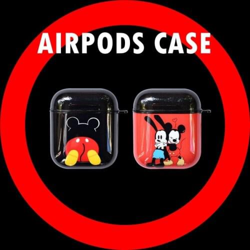 Disney Mickey Minnie Airpods Earphone Case for Air Pods1/2 Generation Universal Cute Cartoon Silicone Anti-drop Cases with Hook
