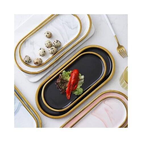 European Golden Strokes Ceramic Plates Dish Decorative Food Plate Jewelry Porcelain Trays Rings Bracelets Holder Creative Gift