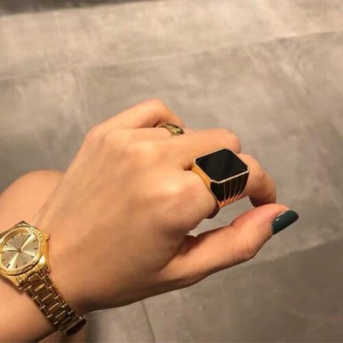 Classic Vintage Men Rings Geometric Square Stone Rings for Women Gothic Jewelry Punk Metal Ring Finger Hiphop Rings Chunky ring